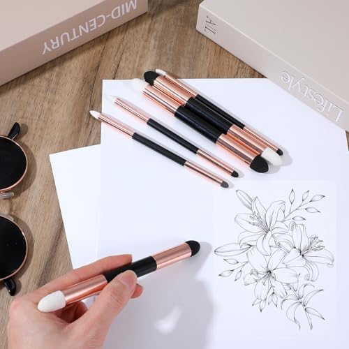 6 Pcs Oil Pastel Tools Artist Blending Sponge Pen Set Dual Tip Sketch Rubbing Sponge Brush Reusable and Washable Drawing Art Brush for Artist Highlight Shadow Sketch Drawing Blend