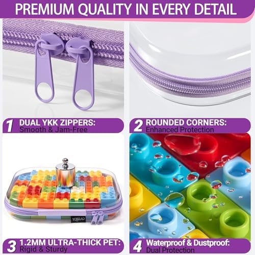 YQBRAO Clear Hard Shell Zipper Cases, 4 Medium Makeup Organizers, Purple