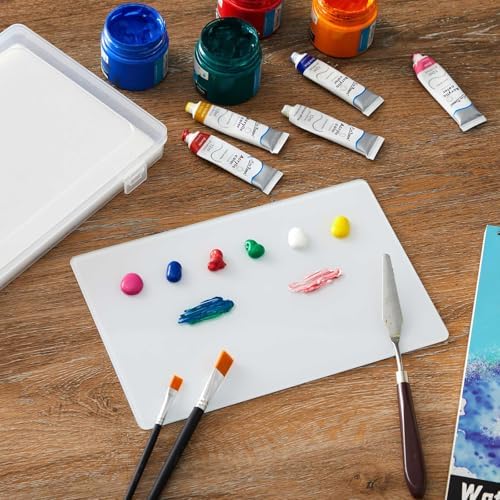 Nuanchu 1 Set Glass Oil Paint Palette, Airtight, 10.24 x 6.8 Inches, White | Handy Tempered Glass for Oil Painting, Moisture-proof lid Keep Paint Fresh, Portable Travel Outdoor, Leak-proof Airtight Seal