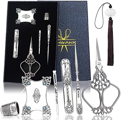 SHWAKK Embroidery Scissors Kit, Vintage Stainless Steel Scissors Silver