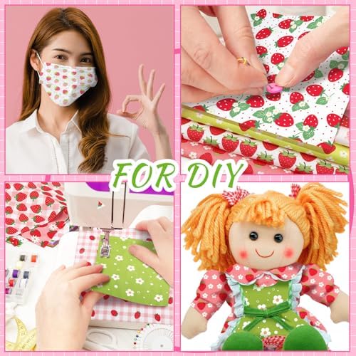 HunnmingRe 20 Pcs 10''x10'' Summer Strawberries Quilting Fabric Squares