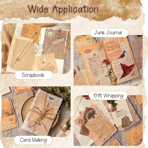 170 Pcs Sheets Vintage Scrapbook Paper Kit with Photo Tapes, Textured Scrapbook Paper, Scrapbooking Supplies, Junk Journal Supplies, Decorative Decoupage Card, Mixed Media Collage Making Craft