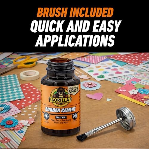 Gorilla Rubber Cement with Brush Applicator, Photo Safe, 4 fl oz, Clear (Pack of 2)