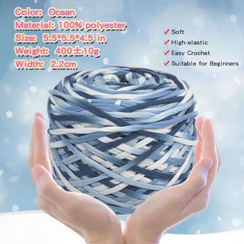 400g T-Shirt Yarn, 130 Yards Elastic Fabric Crochet DIY Ocean