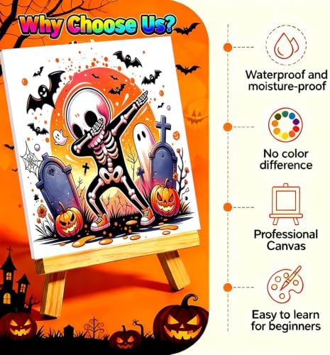 Tabszca 4 Pack Halloween Paint by Numbers Kit for Kids with Frame 8x8 Inch