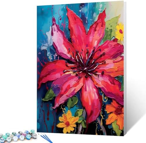 Aihonmin Beautiful Rhododendron Paint by Number for Adult and Kids Beginner,Floral Canvas Oil Painting Kit Digital Painting,Vintage Watercolor Living Room Decoration,(Without Frame