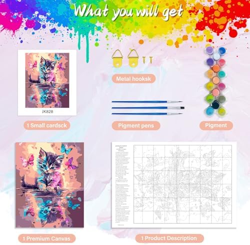 Yunnuo Paint by Numbers Kit for Adults,Cat Paint by Number Canvas,Butterfly Painting by Numbers for Beginners,Paint with Numbers for Great Gift and Wall Decoration 16’ W x 20’L