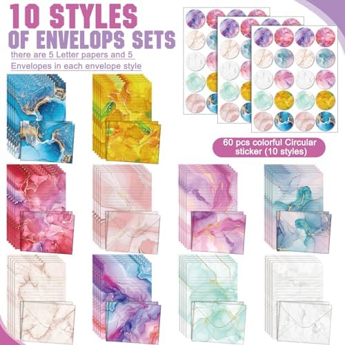 TaoBary 160 Pcs Marble Stationery Paper and Envelopes Set, 5.5 x 8.25''