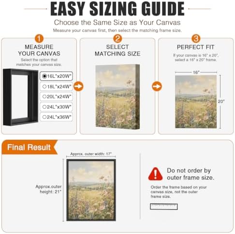 Canvas Floater Frame for 1”–1.25”Deep Gallery Wrapped Canvas, Wood-Look Floating Frame Wall Artwork for Oil Paintings, Gallery Bedroom, Living Room, Studio, Made in USA (Black,8x12)