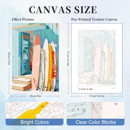 GEEHEIY 6 Pack Paint by Numbers Kit for Adults, Coastal Beach, 8 x 12 Inch | DIY Adult Paint by Number Kits on Canvas for Beginners, without Frame, Home Wall Decor, Stress Relief Craft Gift