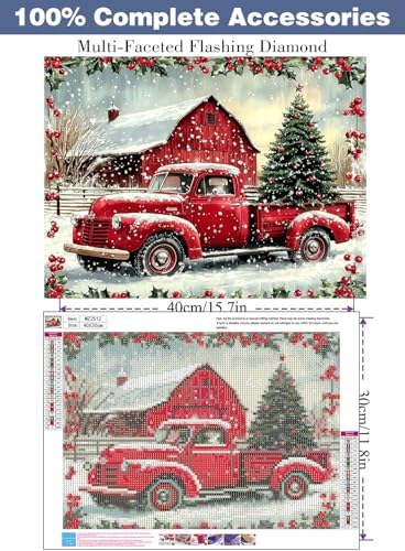ijbnhd Christmas Red Truck Diamond Art Kits for Adults