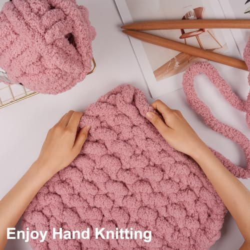 Chunky Yarn for Hand Knitting, #10 Chunky Blanket Chenille Yarn, Large Bulky Thick Jumbo Yarn, Super Chunky Knit Yarn for Crocheting, 8 Skein (8 oz 22 yds Each Skein), Dusty Pink