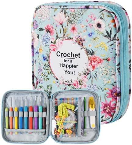 Crochet Hook Case,Portable Zipper Storage Organizer Bag for Crochet Hooks, Knitting Needles, Project & Sewing Supplies, Lightweight,Easy to Hold (No Accessories Included).Blue Summer Flower