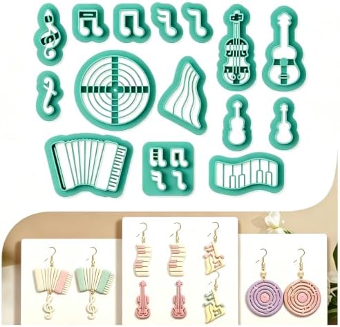 15Pcs Music Polymer Clay Cutters Talismans Instruments Clay Earrings Cutters for Adults Polymer Jewelry Cutter for Earrings Making Birthday Party DIY Supplies
