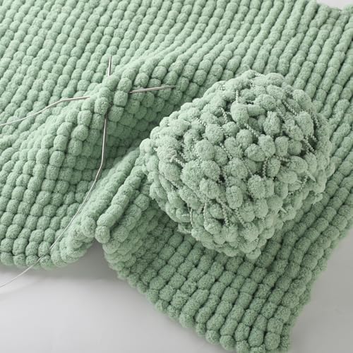 Hand-Woven Ball Yarn, 4 Pack, 380g Total, for Blankets, Cushions, and Pet Nests, Fluffy Chunky Craft Yarn (Pea Green)