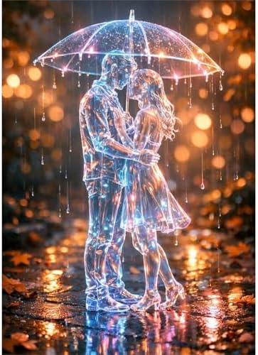 MVVMTOP Diamond Painting Kit for Adults 5D DIY Romantic Rainy Couple Full Drill Round Diamond Art Crystal Rhinestone Embroidery Painting Home Wall Decor Gift for Beginners