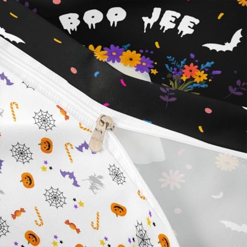 Erosebridal Spooky Ghost Duvet Cover Twin Size Cute Flower Bedding Set for Kids Boys Girls Cartoon Bats Comforter Cover Kawaii Halloween Artwork Bedclothes Room Decor