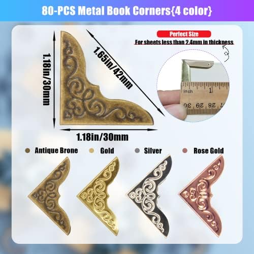Metal Book Corner Protector Set, Iron Decorative Cover, JSMSEVEN