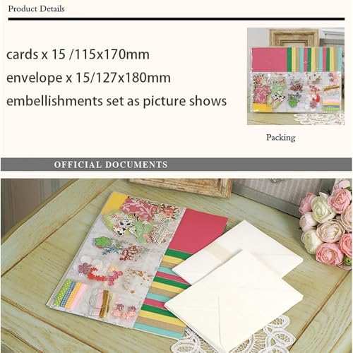 Huralona Greeting Card Making Supplies Envelope Kit Gift Anniversary Craft | Handmade DIY Card Kits 15 Cards 15 Envelopes with Accessories for Birthday Thanksgiving Christmas Wedding Invitation