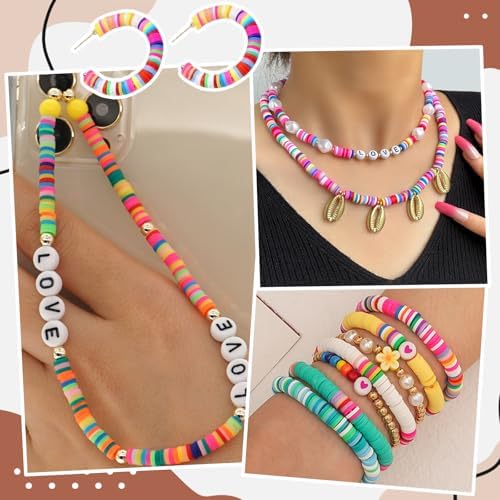 JMUQ Green Clay Beads Bracelet Making Kit, 50 Strands 19260pcs Preppy Polymer Clay Heishi and Letter Beads for Friendship Bracelet Jewelry Making, Arts and Crafts Gifts for Adults