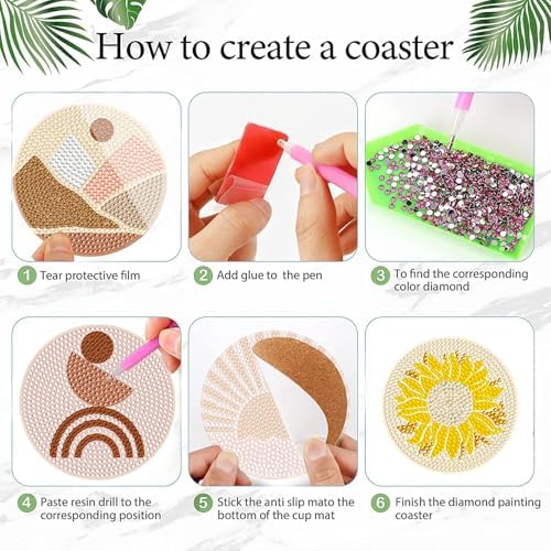 DOTSOPS 6 Pcs Diamond Art Kits for Adults Diamond Art Coasters with Holder