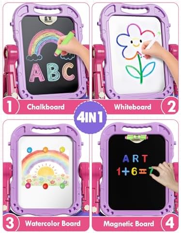Lehoo Castle Easel for Kids 3-5, Magnetic Chalkboard Whiteboard(Purple)