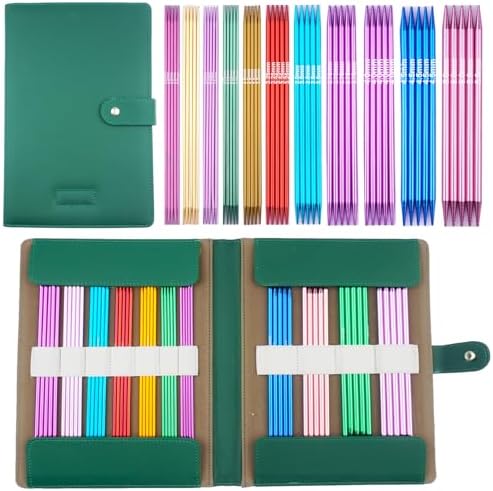 Mdoker 55pcs Double Point Knitting Needles Set Aluminum Knitting Needle 11 Size 2.5mm-6.0mm,7.9-inch Length Knitting Kits for Handmade Creative DIY Knitting Yarn Projects(Green)