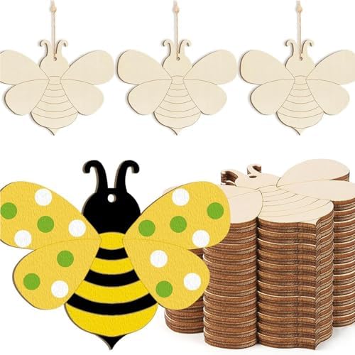 Wooden Bee Ornament, 10pcs Blank Wood Ornaments,3.5x2.9 in Used for Painting and Decoration DIY Technology, Hanging skrnrhrery
