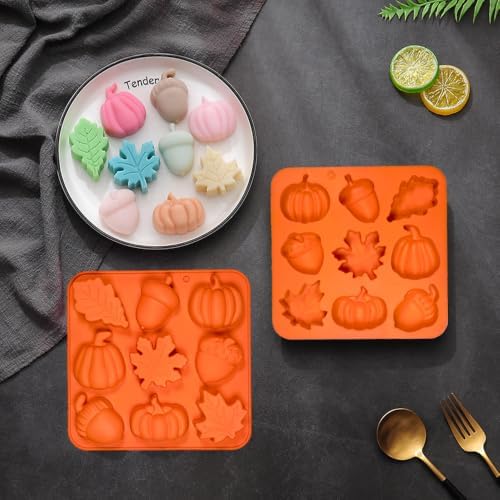 4Pcs Pumpkin Silicone Mold - 3D Fall Silicone Mold Thanksgiving Candy Mold Autumn Maple Leaf Acorn shape Chocolate Mold Soap Candy Cake Pan Baking Molds for Cake Cupcake Decoration
