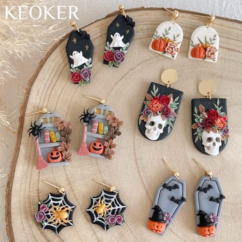 KEOKER Polymer Clay Molds Halloween 2Pcs, Skull Polymer Clay Silicone Mold, Polymer Clay Earrings Decoration (Substitute Polymer Clay Cutters)