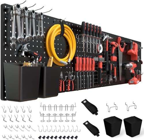 FZK Modular Plastic Peg Board Wall Organizer Kit, 16x16, Black