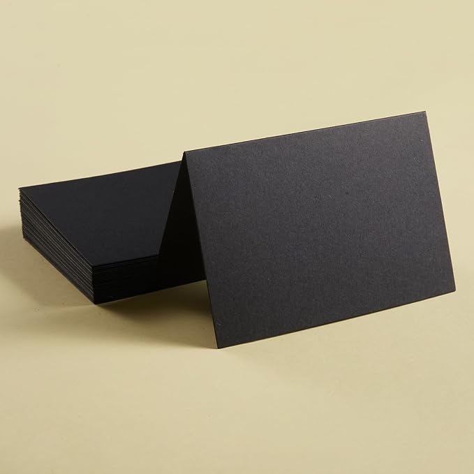 50 Pack Blank Folded Cardstock Cards, Black, 5x7