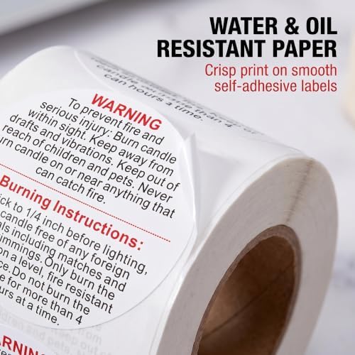 500 Pieces White Warning Labels, 1 Inch Jar Container Stickers for Candle Making DIY Jars and Tins - Safety Decal Stickers for Candle Making Kits