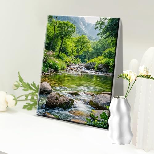 JOOZ Landscape Paint by Number Kit for Adults Beginner with Easel Mountain Adult Paint by Number Kits on Canvas with Frame Forest DIY Oil Painting Kits for Gift Home Wall Decor 7.87x11.81 Inch