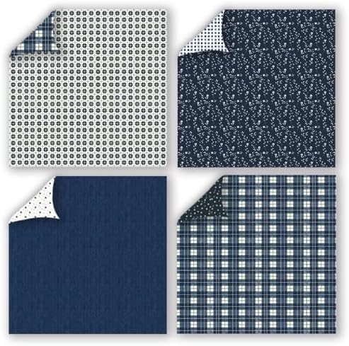Classical Blue Double Sided Scrapbook Paper 12x12 Inch, 24 Sheets 24 Unique Patterns, 160gsm Acid Free Cardstock for Junk Journal Cardmaking Vintage Farmhouse Crafts