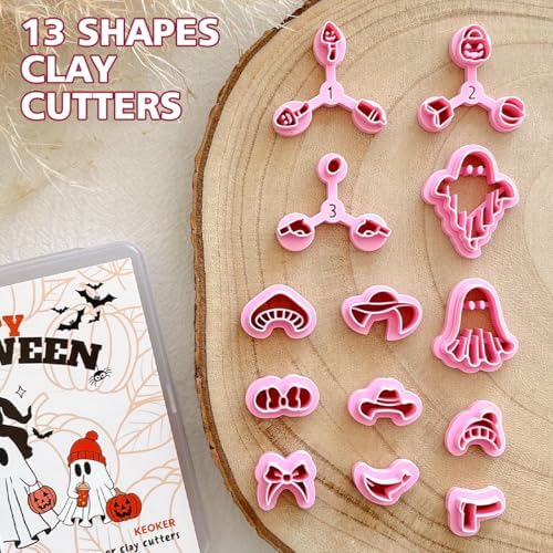 Keoker Halloween Polymer Clay Cutters, 13 Halloween Ghost Clay Earring Cutters for Polymer Clay Jewelry