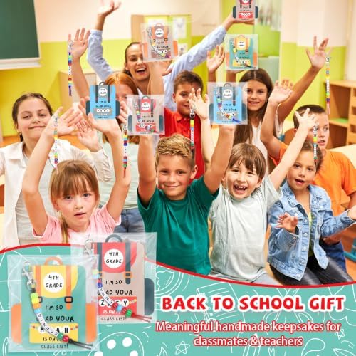 24 Set Back to School Gifts Includes Keychain Making Kit with Gift Cards DIY Bead Crafts Adjustable Letter Beads Welcome First Day of School Student Teacher Supplies