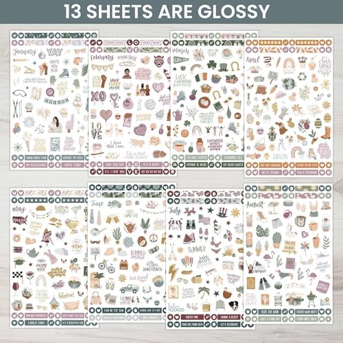 bloom daily planners Monthly Celebrations Planner Stickers for Calendar Decorating, Planning, Scrapbooking - Holiday, Seasonal, & General Events (14 Sheets, 1,150+ Stickers per Pack) - Cool Tones