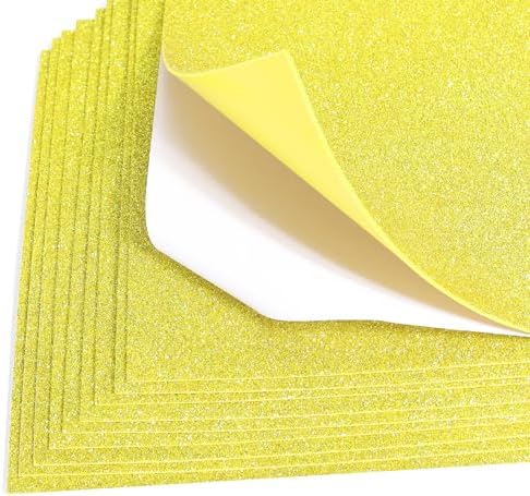 10 Sheets Glitter Cardstock Paper Self-adhesive Backs 30 X 20cm A4 Paper for Easter Father's Day Decor Table Decorations, DIY Crafts Card Scrapbook (Yellow)
