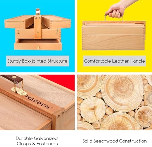 MEEDEN Portable Artist Supply Storage Box: Foldable Beech Wood Box