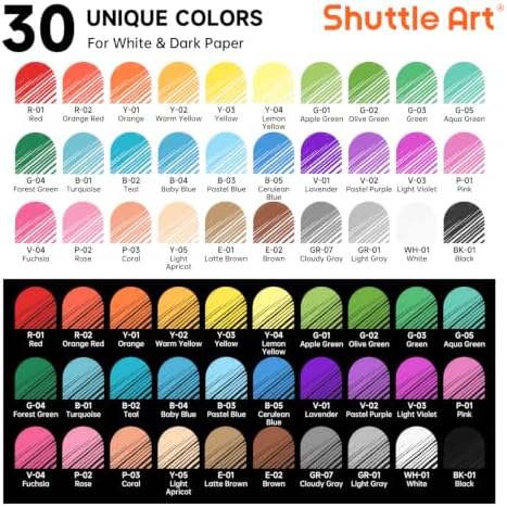 Shuttle Art 30 Colors Cute Journal Pens 0.6mm Fine Point Colored Gel Pens for Black Paper Adult Coloring Writing Drawing Journaling Note Taking School Office Home