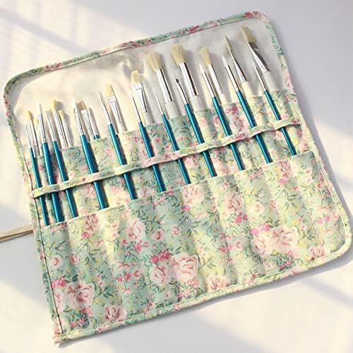 Funny live Paint Brush Holder Art Supplies, Artist Brush Holder & Storage Organizer Roll-Up Case Bag, Protect Acrylic Oil Watercolor Paintbrushes (Pink Rose 20 Slot Pockets)