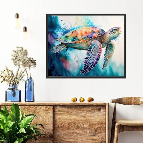 Sea Turtle Paint by Numbers for Adults with Framed Canvas - Wooden Easel
