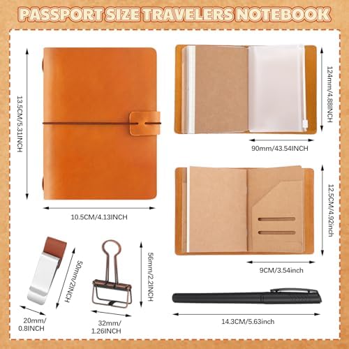 Thenshop Leather Travel Notebook 3 Inserts,Light Brown,Passport Size