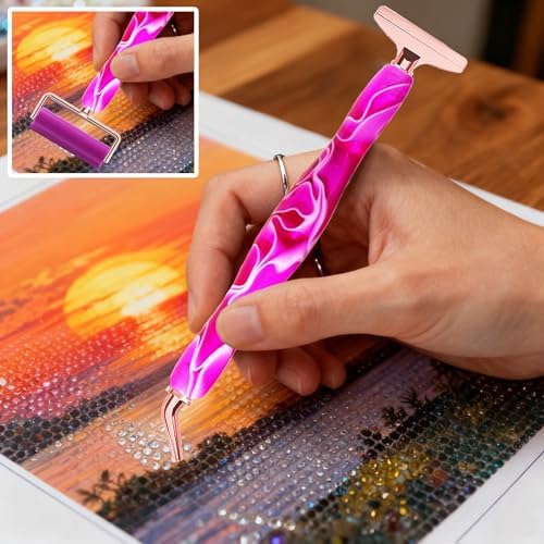 Huanlys Diamond Painting Pens,Diamond Art Pen Tools Accessories Kit with Screw Rose Gold Metal Tip Nibs,Roller for Art Crafts Nail Art, Ergo-Soft Handle and Enhanced Application Efficiency