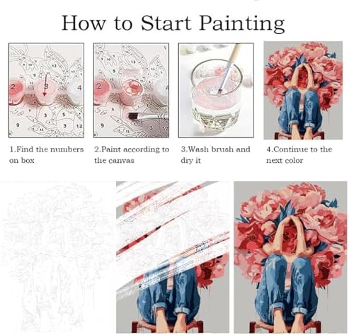 ZRIZQ Paint by Numbers Kit for Adults Beginner,Woman with Flowers,16x20
