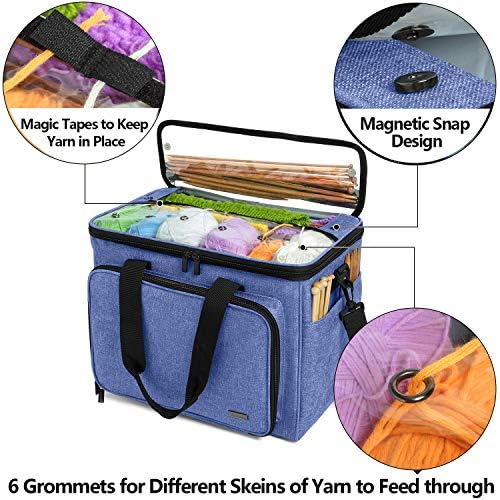 Teamoy Knitting Bag, Yarn Storage Organizer Crochet Bag Tote, Dark Blue