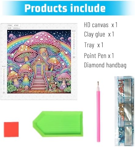 AiYuanzsh Mushroom House Diamond Art Painting Kits for Adults, 5D Special Shape Diamond Art Kits for Beginners, Crystal Rhinestones Diamond Art Painting for Home Wall Decoration Gift 12×12 inch