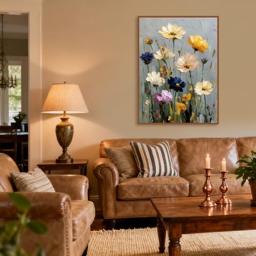 KYOQFVN Wild Flowers Round Diamond Painting Kits - Full Diamond Art Kits for Adults, DIY Diamond Gem Art Painting Kits for Home Wall Decor 12x16 inch
