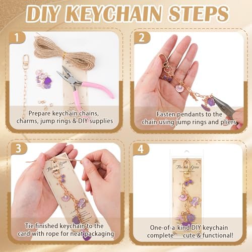 Riwiuue 40 Pcs Keychain Making Kit, Gold Key Chain Making Supplies
